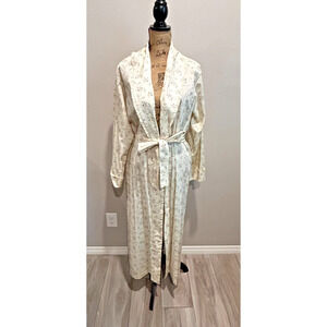 Lauren Ralph Lauren 100% Cotton Floral Trim Long Robe Size L Y2K Cottagecore NEW